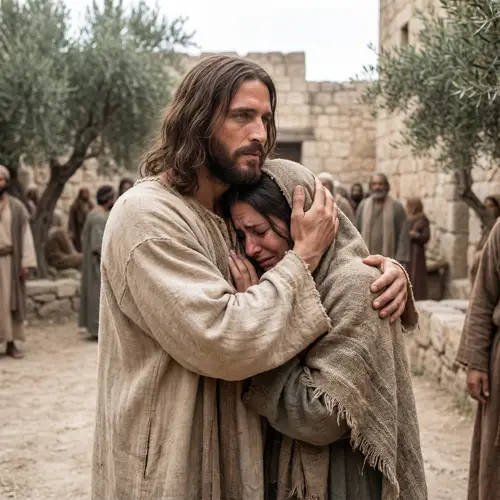 Jesus Christ Comforting a Crying Woman