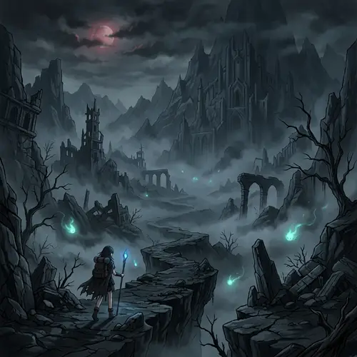 Dark and Eerie Anime-Style Illustration of a Desolate Place