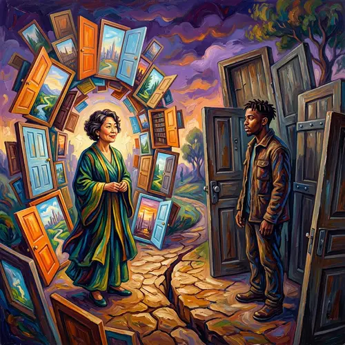 Surreal Oil Painting of Open-Mindedness vs. Closed-Mindedness