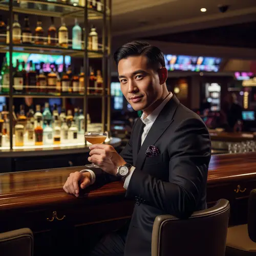 Stylish Asian Gentleman at Casino Bar