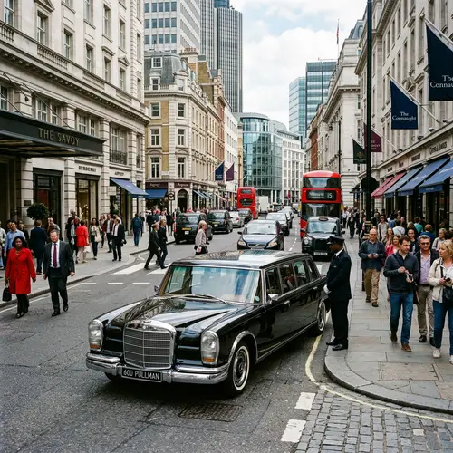 Vintage Luxury Limousine Amid Urban Scene