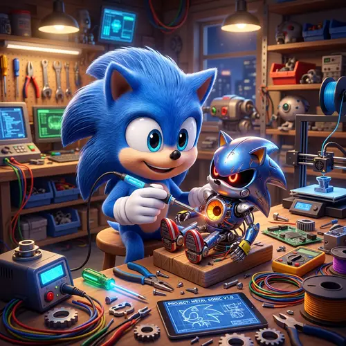 Sonic Builds a Robot in a Pixar-Inspired 3D World