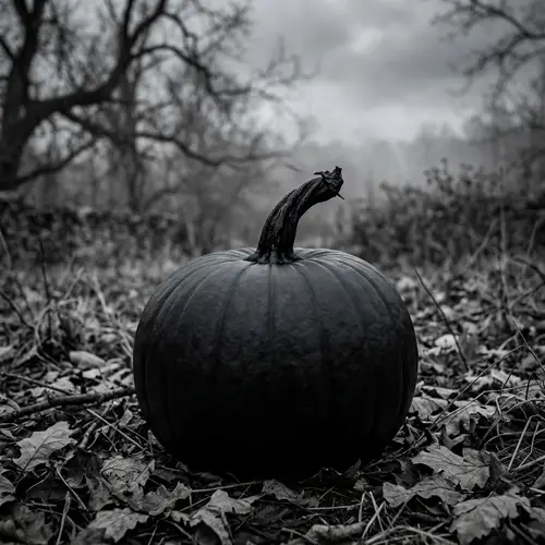 Unique Black Pumpkin | Eerie Monochrome Scene