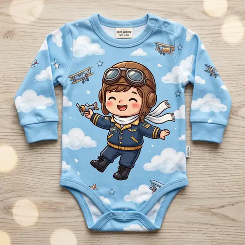 Chibi Style Baby Pilot Cloth Design | Vintage Pilot Uniform
