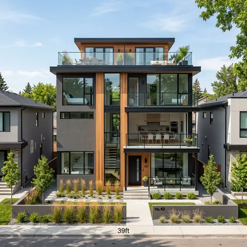 Modern Three-Story Home Plans - 832 Sq Ft