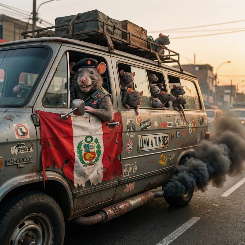 Peruvian Flag Van Driven by Rats