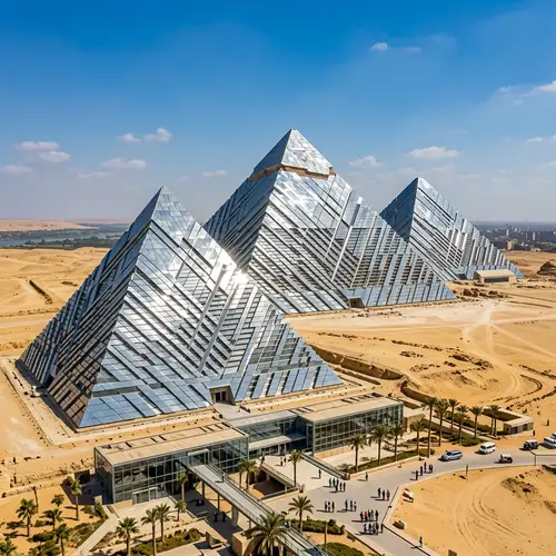 Ancient Egyptian Pyramids with Modern Steel Metal Cassettes