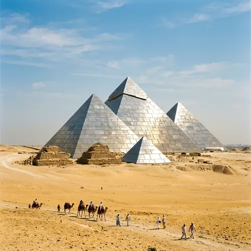 Ancient Egyptian Pyramids with Modern Steel Metal Cassettes
