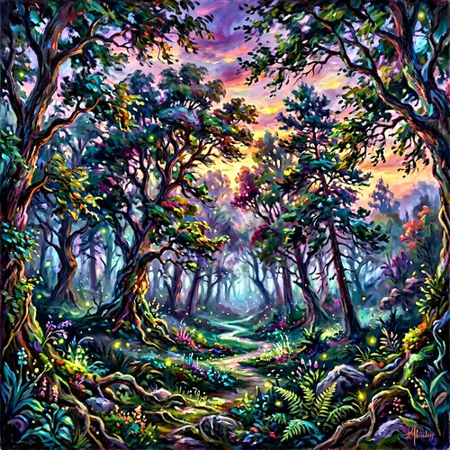 Mystical Forest at Dusk | Impressionist Style | Fantasy-Inspired