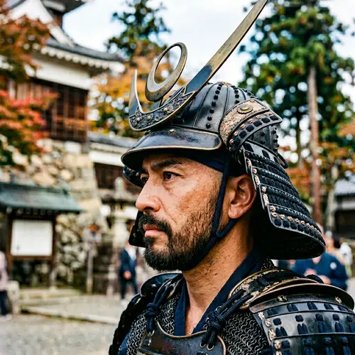 Japanese Samurai Profile Face in Color