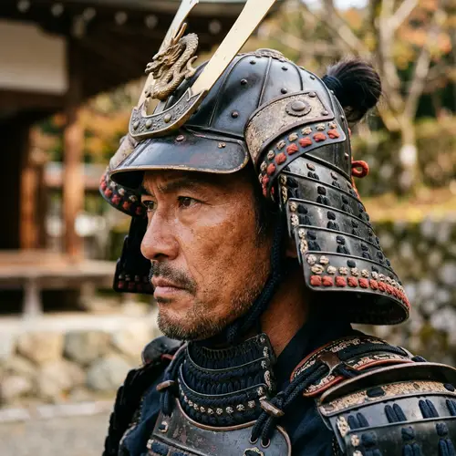 Profile View of Samurai Warrior's Strong Facial Features