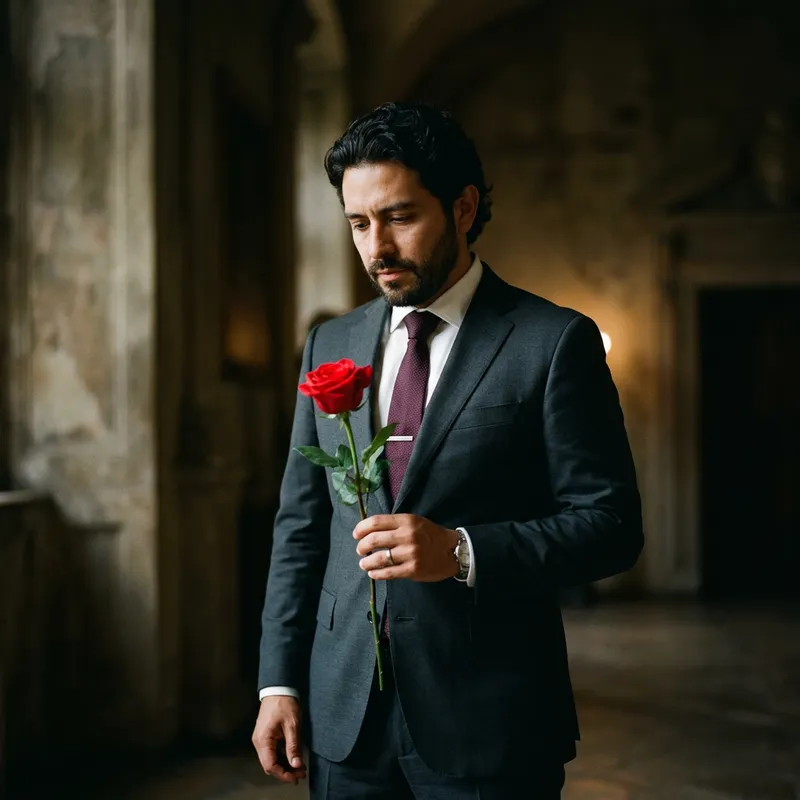 Man Holding Red Rose | Touching Portrait in Soft Hues