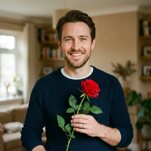 Caucasian Male Holding Red Rose | Natural Appearance