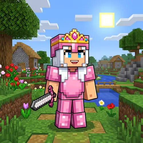 Cute Minecraft Character in Pink Armor & Tiara