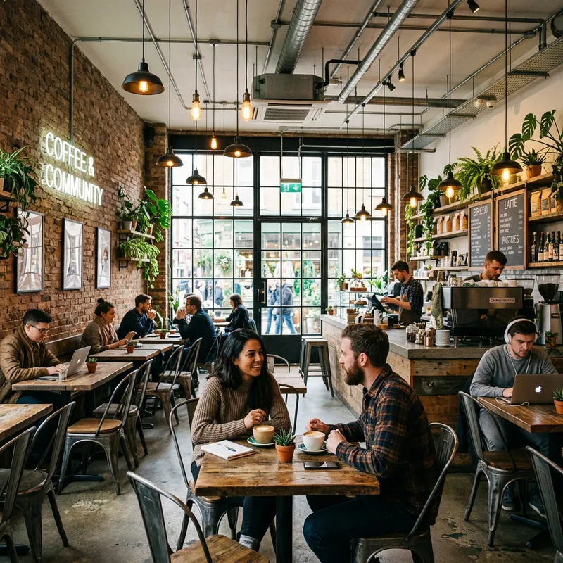 Cozy Industrial-Style Cafe with Modern Aesthetic
