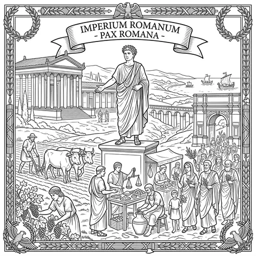 Coloring Page Depicting Reign of Caesar Augustus and Pax Romana
