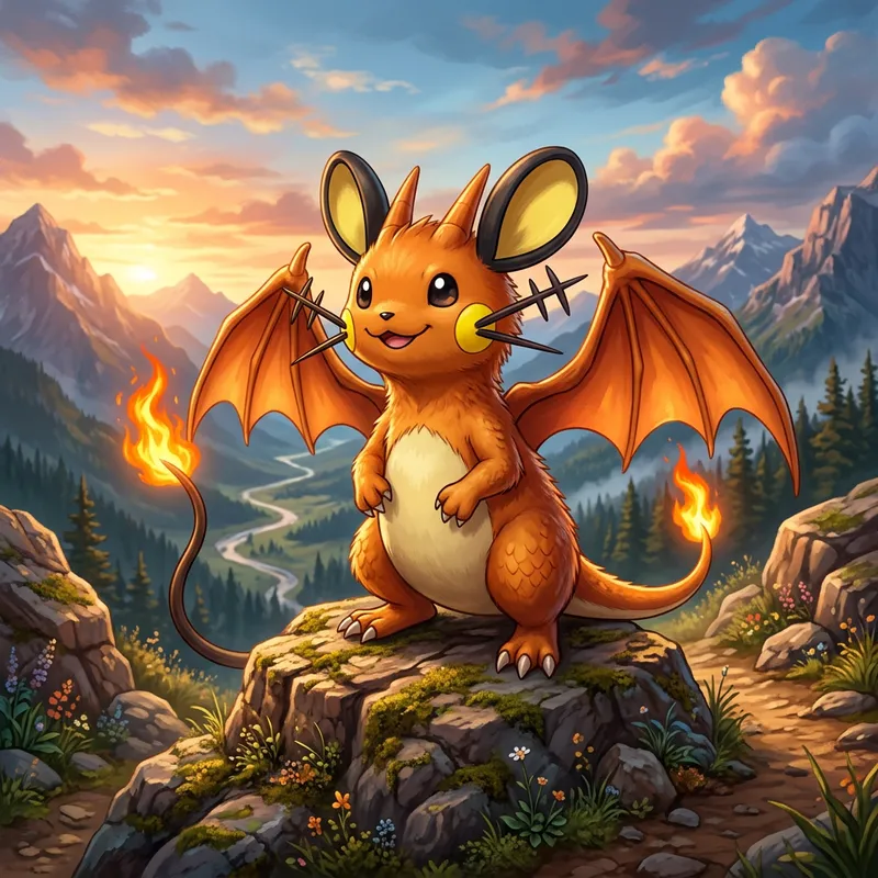 Dedenne and Charizard Fusion Artwork