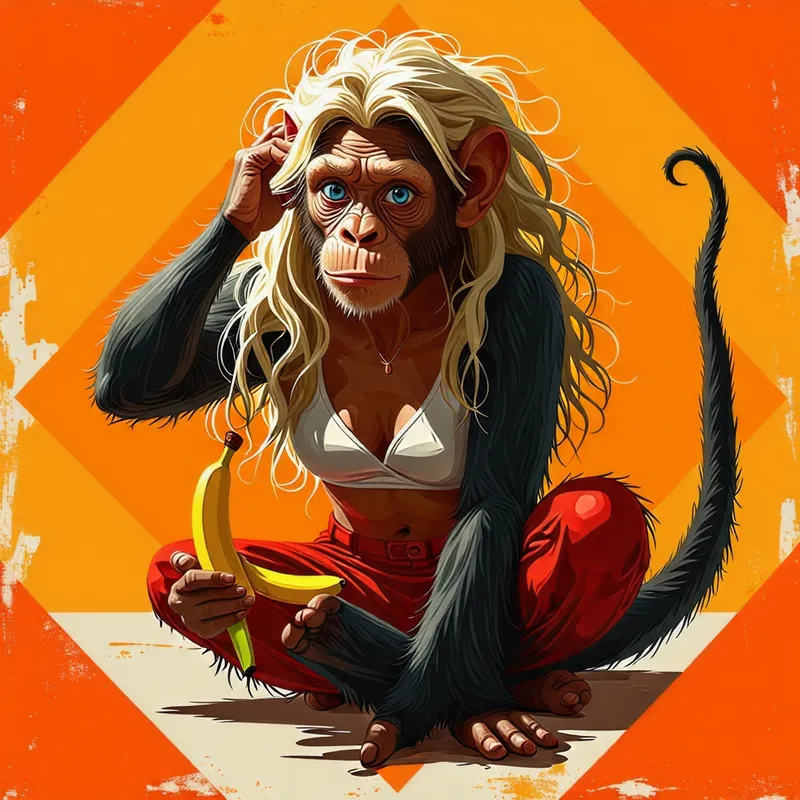 Human-Monkey Hybrid Character with Puzzled Expression