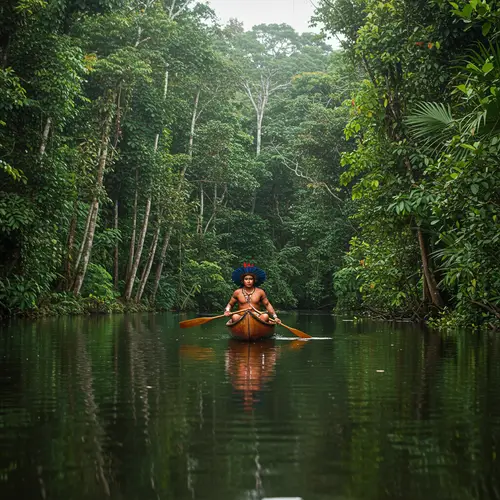 Indigenous Fisher in Amazon Canoe – Nature's Serenity