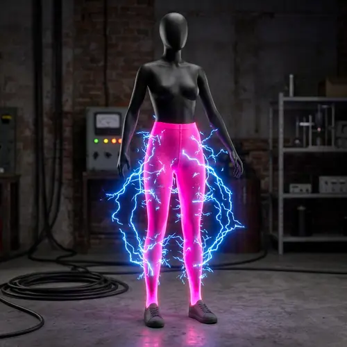 Neon Pink Electrically Charged Tights | Glowing Blue Sparks