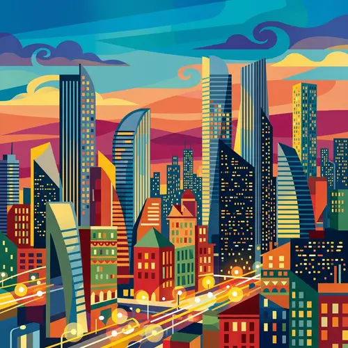 Abstract Urban Skyline Art: Colorful Cityscape Interpretation