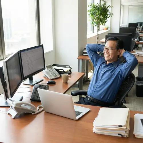 Professional East Asian Businessman at Office Desk