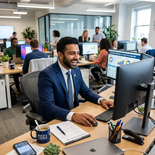 South Asian Entrepreneur Thriving at Office Desk