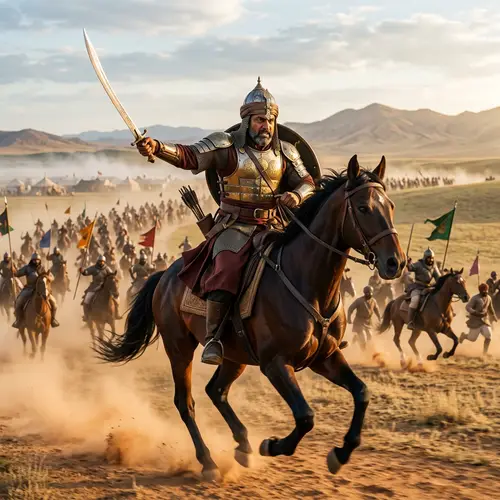 Ancient General Leading Troops on Battlefield