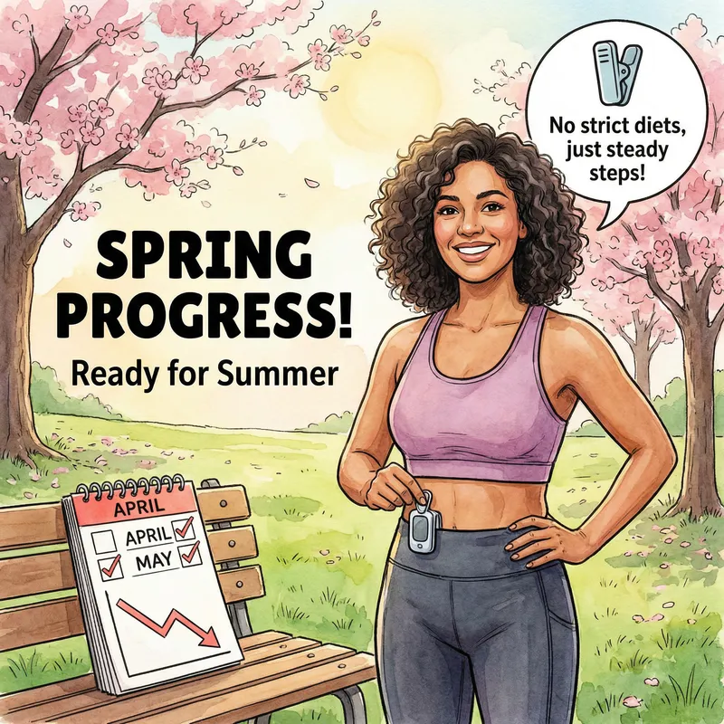 Happy Woman Achieving Safe Weight Loss with Clip | Spring Slimming Journey