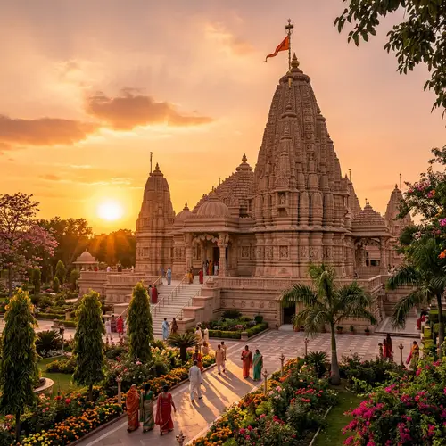 Traditional Ram Mandir: Intricate Carvings & Hindu Mythology Statues