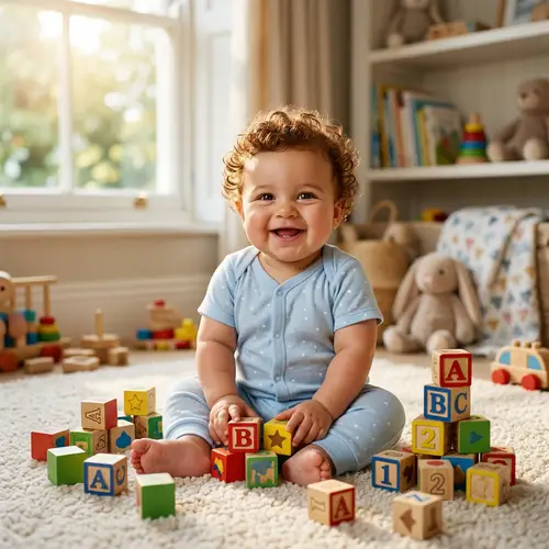 Adorable Baby Boy with Auburn Hair and Bright Smile
