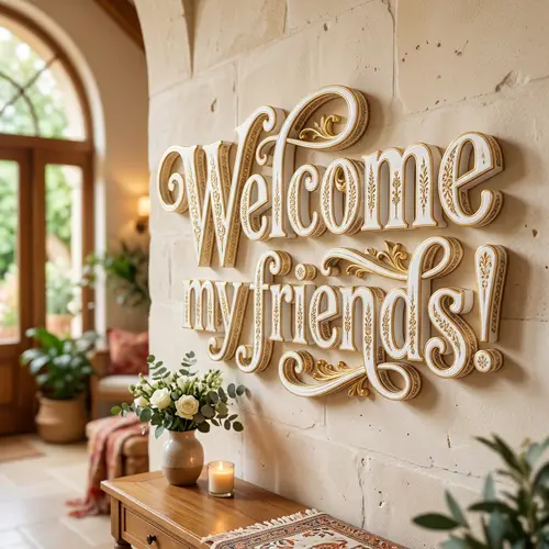 3D Welcome My Friends Inscription - Elegant Design