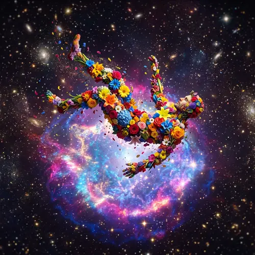 Colorful Flower Man Plunging into Cosmic Supernova