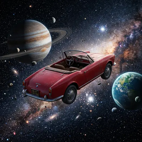 Red Car Floating in Space: A Stellar Journey