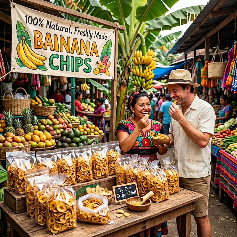 Vibrant Open-Air Market: Fresh Banana Chips Delight