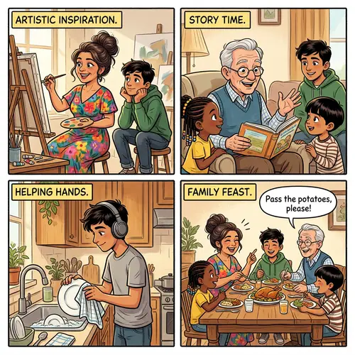 Heartwarming Multi-Generational Family Comic Strip