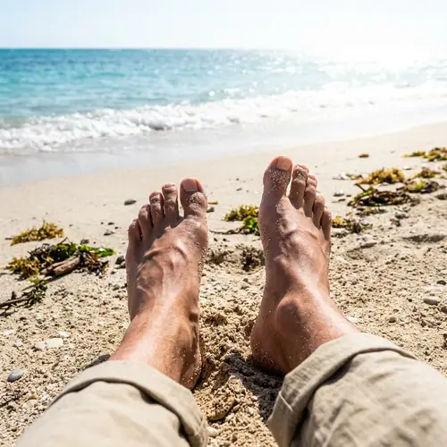 Man's Feet on Sandy Beach | Relaxing Beach Scene