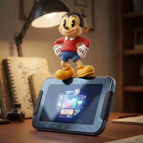 3d pixar style character on a tablet device standing up 