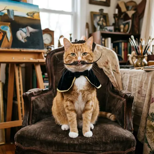 Salvador Dali Inspired Cat with Moustache