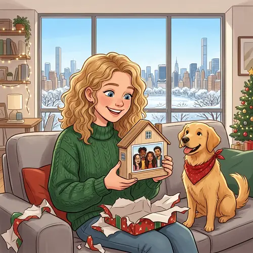 Diverse Teenage Girl Unwrapping Christmas Gift in NY Apartment