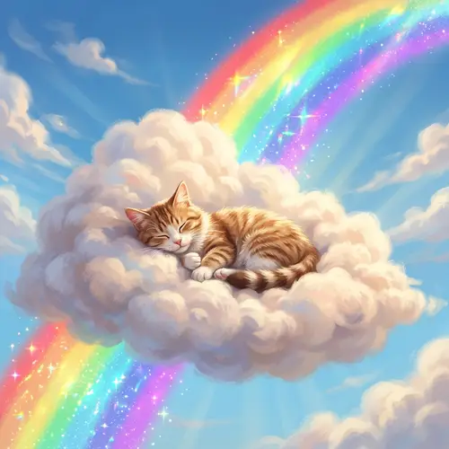 Cat in a Cloud with a Rainbow - Dreamy Art