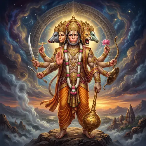 Five-Faced Hanuman: Divine Warrior Form Imagery
