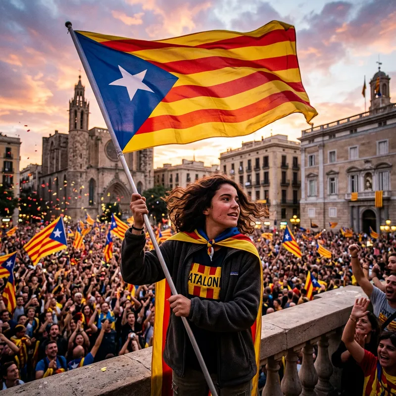 Catalonia Independence Flag Girl Triumphs - Victory Image Catalonia Independence Flag Girl Triumphs - Victory Image