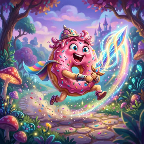 Playful Donut Warrior: Vibrant Fantasy Illustration