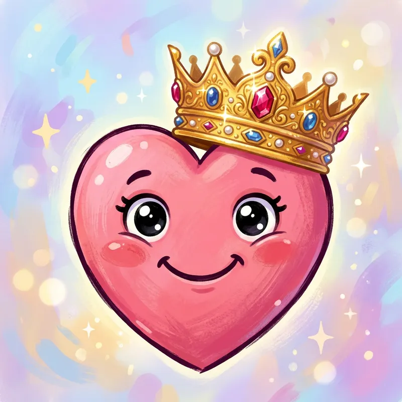 Whimsical Smiling Pink Heart Emoji with Golden Crown