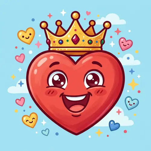 Smiling Red Heart Emoji with Golden Crown Illustration