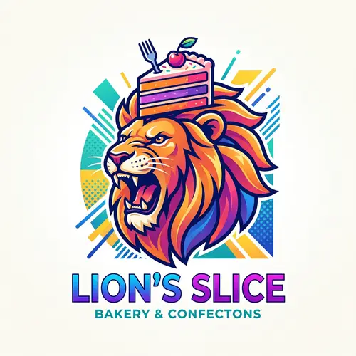 Sleek Lion & Cake Logo Design | Pop Art Inspired