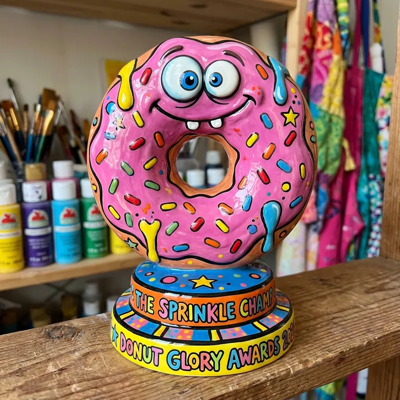 Whimsical Donut Trophy Inspired by Pop Art | Vibrant Colors & Bold Lines