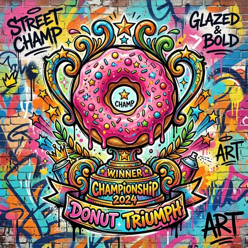 Donut Trophy Logo: Vibrant Digital Illustration in Street Art Style