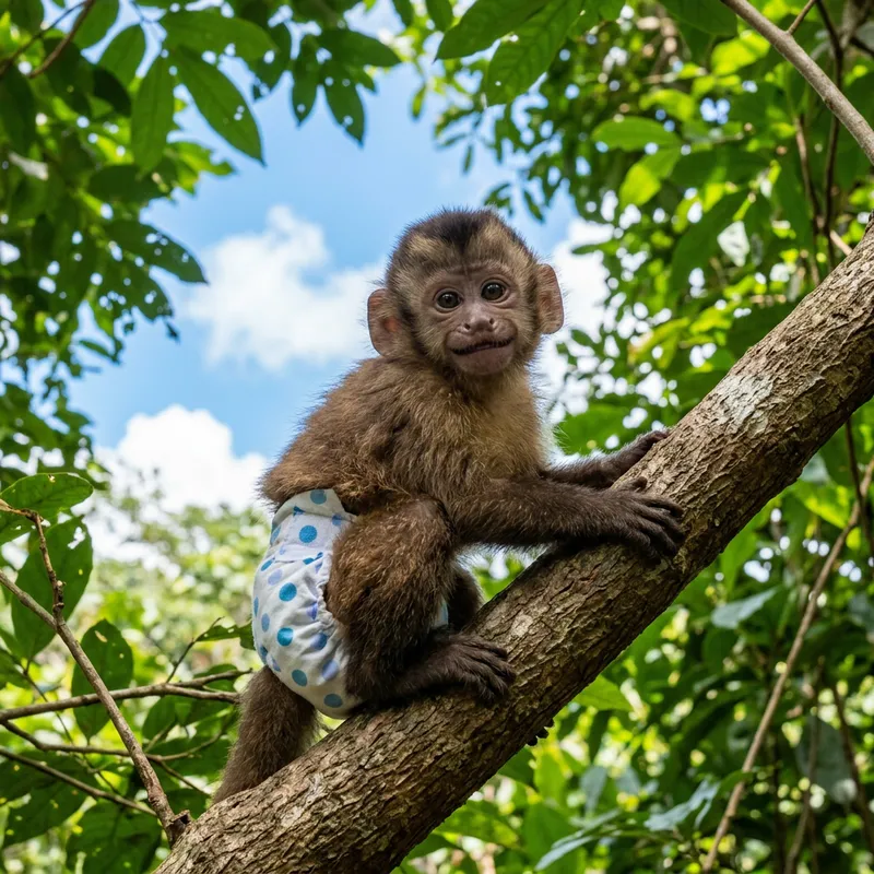 Adorable Chubby Monkey in Diaper - Fun and Playful Primate